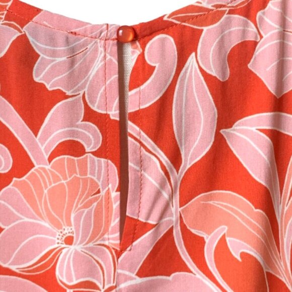 AUW Floral Sleeveless Tank Top Cutout Neck Sz L Orange & Pink Tropical #129M - Picture 6 of 9